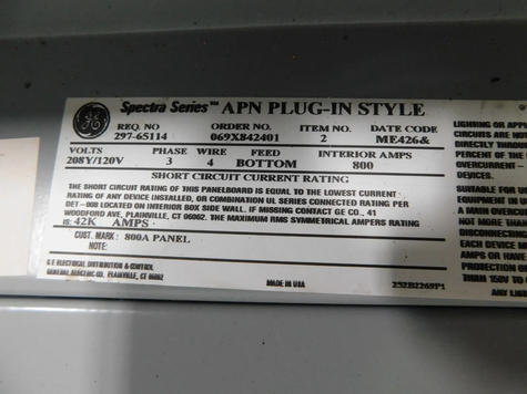 800 Amp GE Spectra Series Panelboard | Control Panels and Switchgear