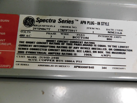 800 Amp GE Spectra Series Panelboard | Control Panels and Switchgear